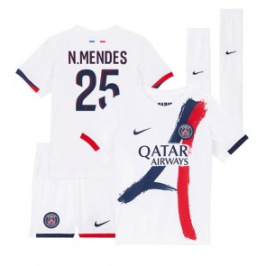 Billiga Paris Saint-Germain Nuno Mendes #25 Bortatröja Barn 2024-25 Kortärmad (+ Korta byxor)